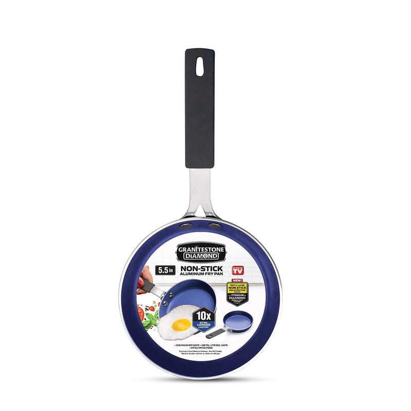 Granitestone Blue Mini Nonstick Egg & Omelet Pan – 5.5” Single Serve Frying Pan / Skillet, Diamond Infused, Multipurpose Pan Designed for Eggs, Omelets, Pancakes, Rubber Handle, Dishwasher Safe 5.5" Egg Pan - NewNest Australia