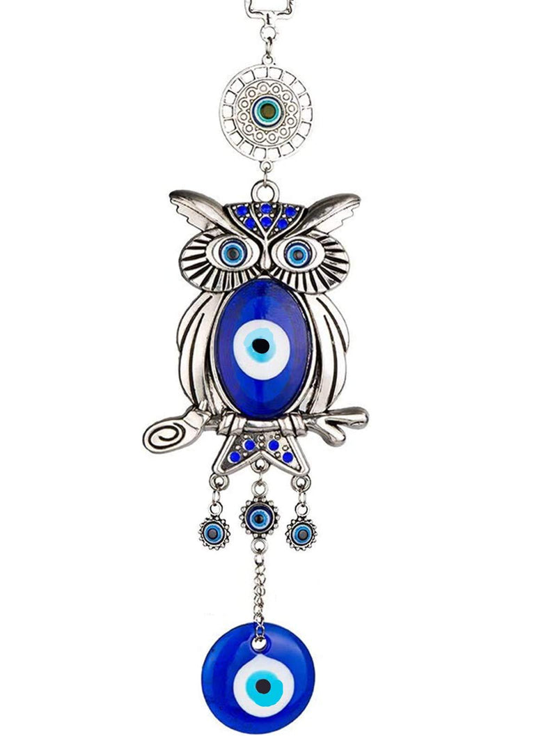 NewNest Australia - Betterdecor Turkish Blue Evil Eye with Lucky Owl Amulet Hanging Ornament (with a Pouch) (Blue-001) 