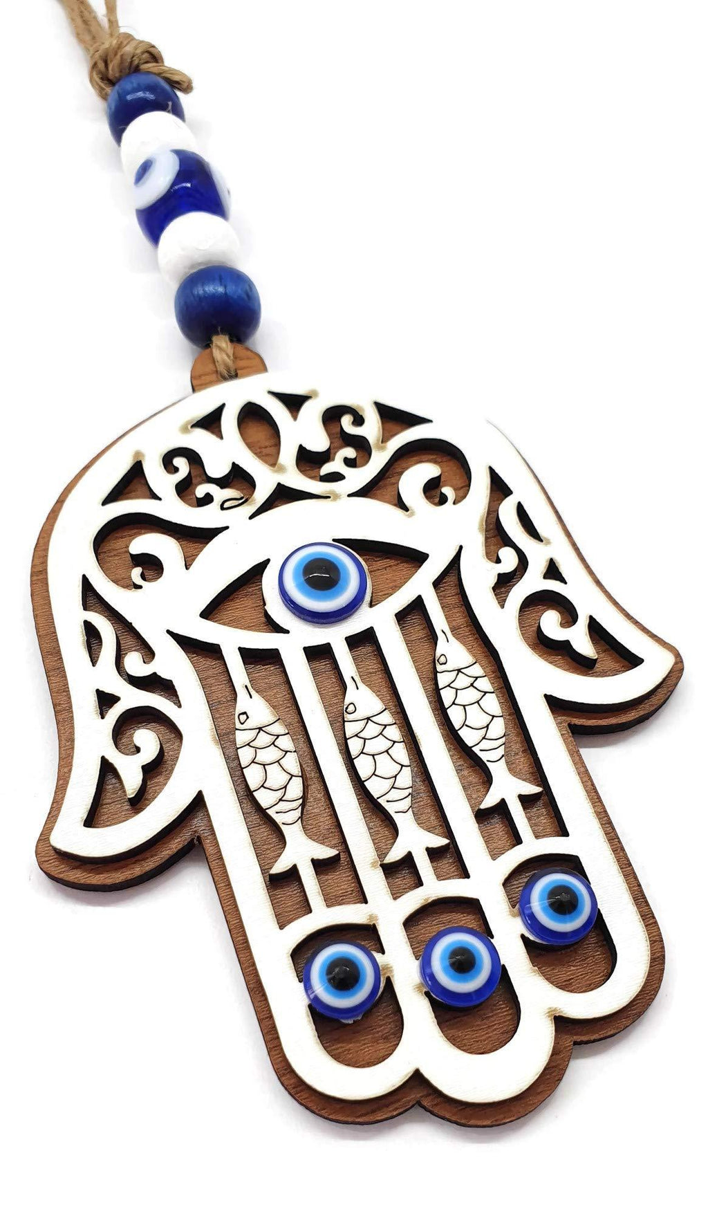 NewNest Australia - MYSTIC JEWELS - Wooden Hamsa Wall Ornament to Decor Home, or Hang in a car, to Keep Away The Bad Energy and Bring Good Luck 