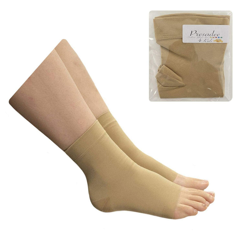 Presadee Kid's Ankle 15-20 mmHg Compression Foot Leg Open Closed Toe Sleeve Sock (Open Toe Beige, L/XL) Open Toe Beige Large/X-Large (1 Pair) - NewNest Australia
