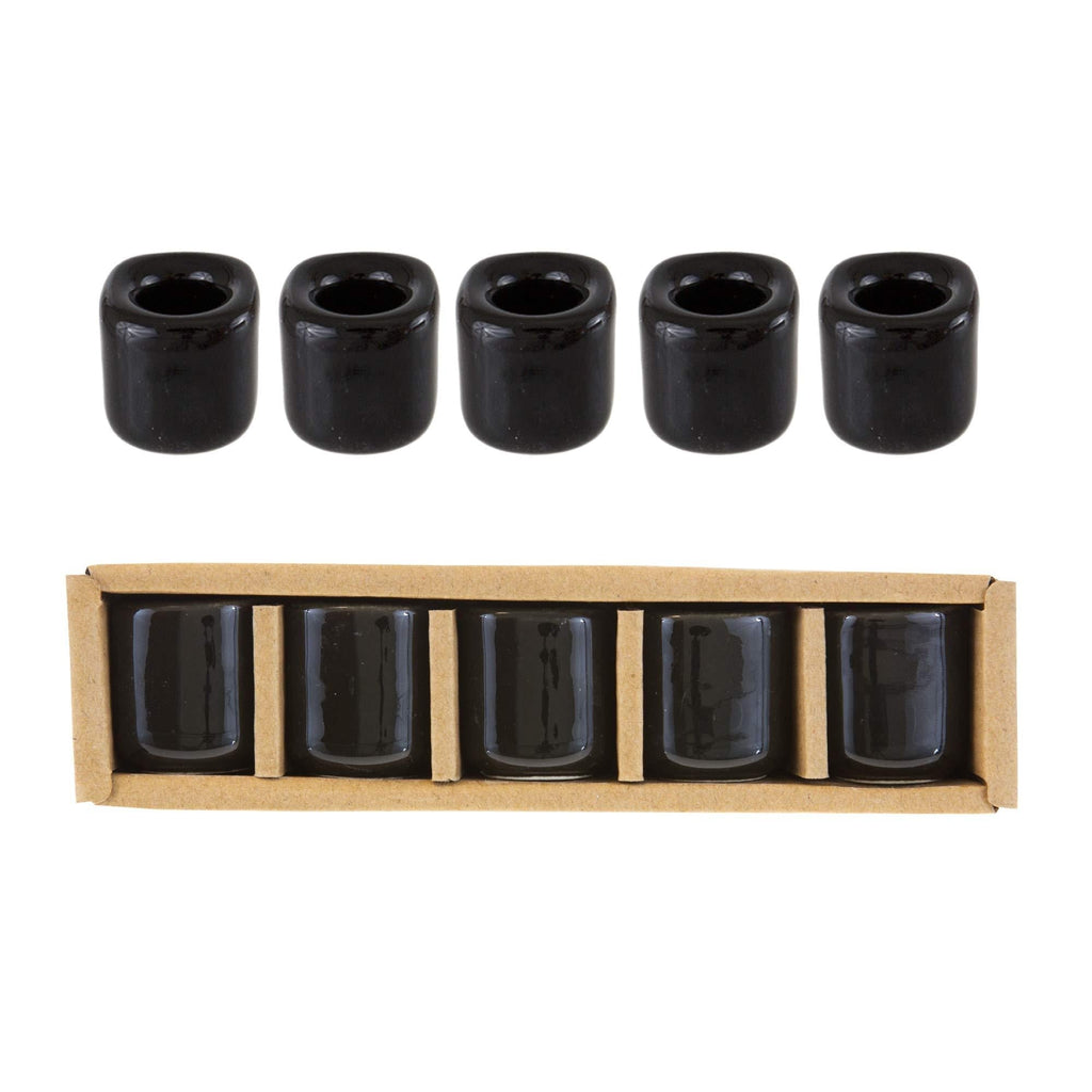 NewNest Australia - Mega Candles 5 pcs Black Ceramic Chime Ritual Spell Candle Holders, Great for Casting Chimes, Rituals, Spells, Vigil, Witchcraft, Wiccan Supplies & More 