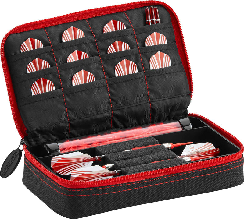 Casemaster Plazma Dart Case for Soft and Steel Tip Darts, Holds 3 Darts and Features Built-In Storage Tube and Pockets for Flights, Tips, Shafts, and Personal Items Ruby Trim - NewNest Australia