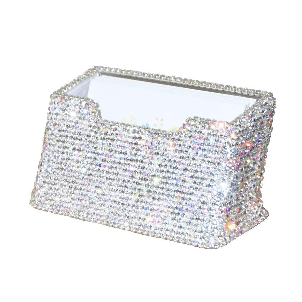 Business Card Holder Stand for Office - Professional & Luxury Display Womens Office Name Card with White Crystal Accessories (White) 1.white - NewNest Australia