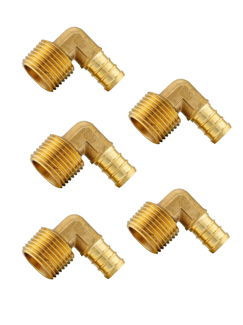 (Pack of 5) EFIELD PEX 1/2"x1/2" MALE THREADED NPT ELBOW BRASS CRIMP FITTINGS - LEAD FREE 5 PIECES - NewNest Australia