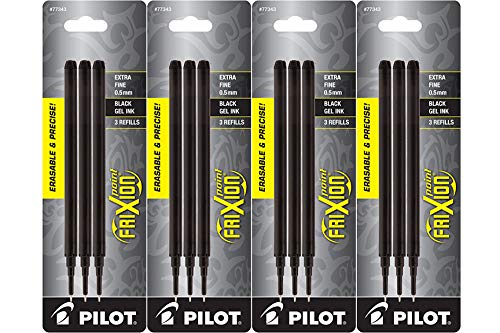 Pilot FriXion Point Erasable Gel Ink Refills, Extra Fine Point, 0.5mm, Black Ink, 12 Refills - NewNest Australia