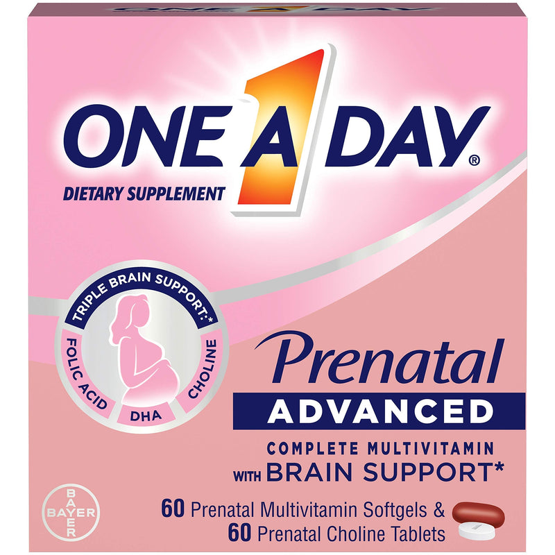 One A Day Women’s Prenatal Advanced Complete Multivitamin with Brain Support* with Choline, Folic Acid, Omega-3 DHA & Iron for Pre, During and Post Pregnancy, 60+60 Count (120 Count Total Set) NEW - NewNest Australia