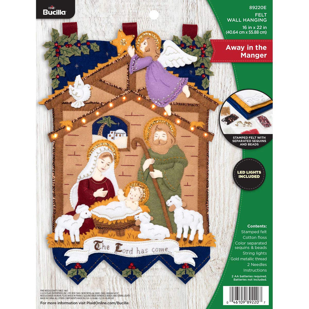 Bucilla Felt Applique Christmas Wall Hanging Kit, 16" x 22", Away in the Manger - NewNest Australia