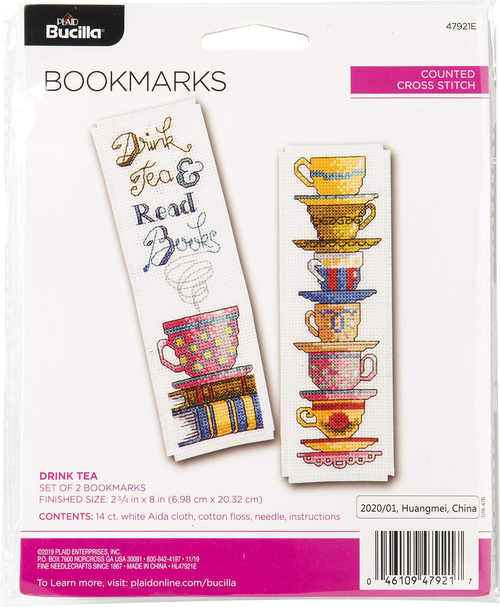 Bucilla 47921E Counted Cross Stitch Bookmarks Kit, 2.5" x 8", Set of 2, Mini Drink Tea - NewNest Australia