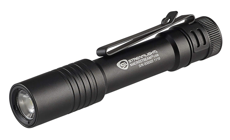 Streamlight 66320 MacroStream USB Rechargeable Compact Flashlight with Wrist Lanyard, Hat Clip and USB Cord, Black One Size USB Rechargable, 500 Lumen Easy-Open Box - NewNest Australia