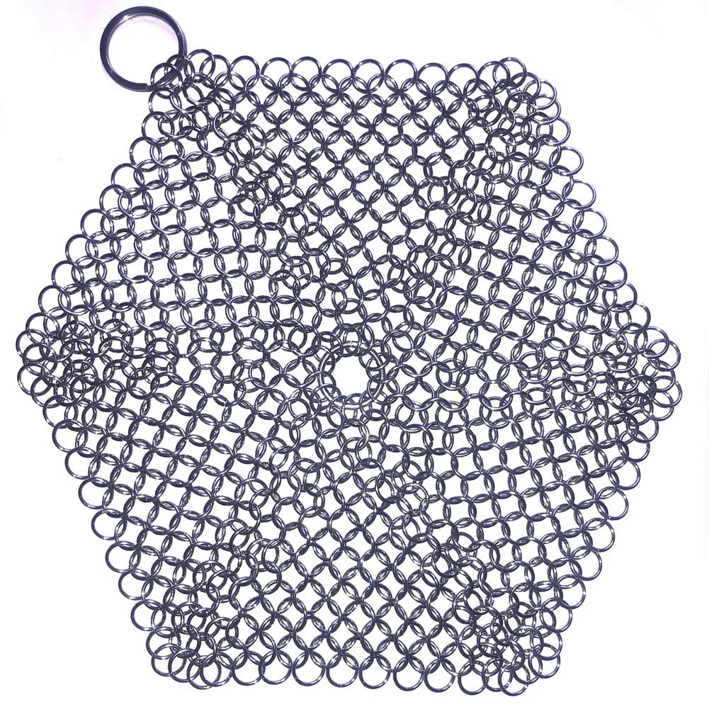 Cast Iron Cleaner, 316 Premium Stainless Steel Cast Iron Skillet, Chainmail Scrubber for Cast Iron Pan Pre-Seasoned Pan Dutch Ovens Waffle Iron Pans Scraper Cast Iron Grill Frying Pan (7 Inch Hexagon) 7 Inch Hexagon - NewNest Australia