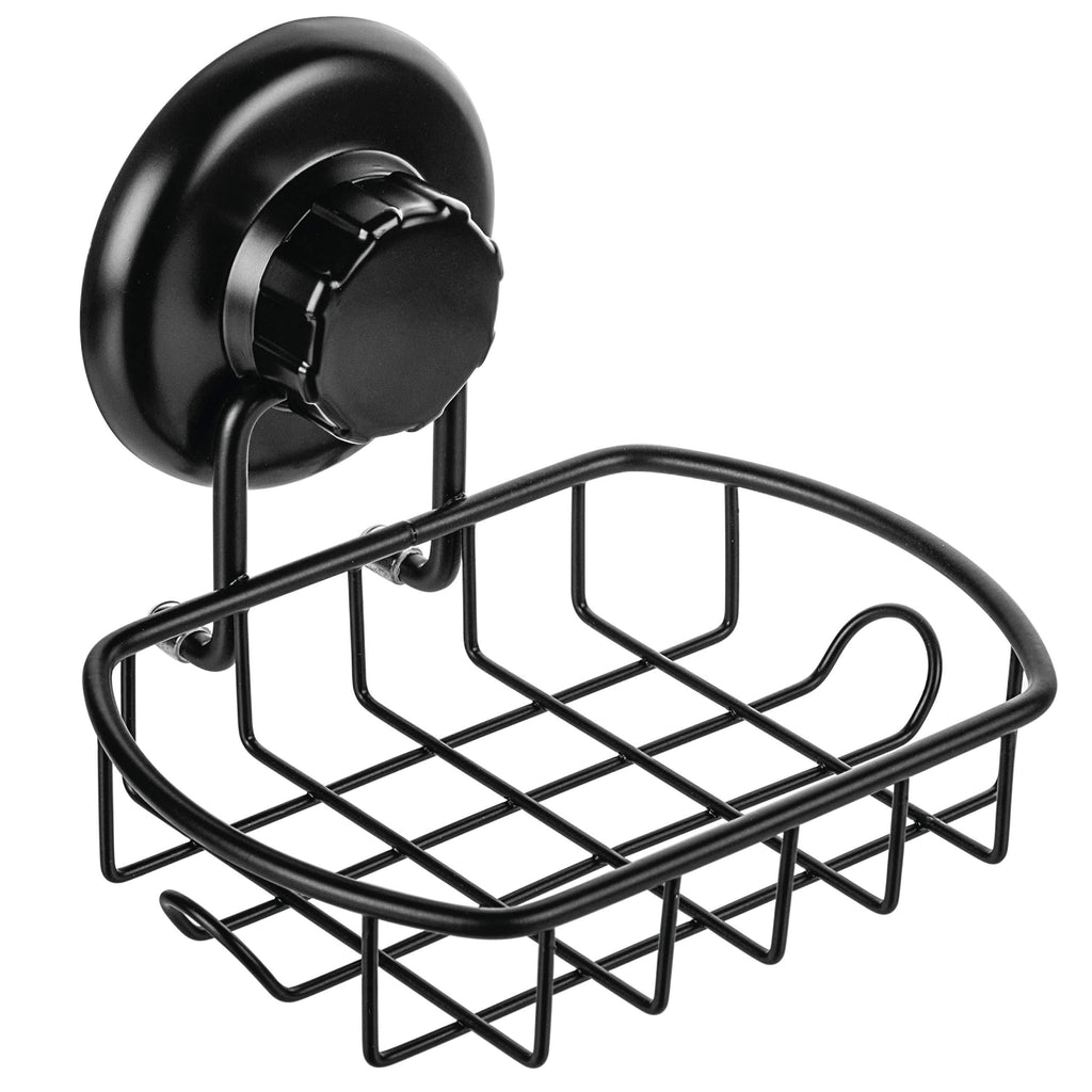 HASKO accessories Suction Soap Dish with Hooks - Super Powerful Vacuum Suction Cup Shower Soap Holder - Rustproof Stainless Steel SS304 Soap Basket - Sponge Holder for Bathroom & Kitchen (Black) - NewNest Australia