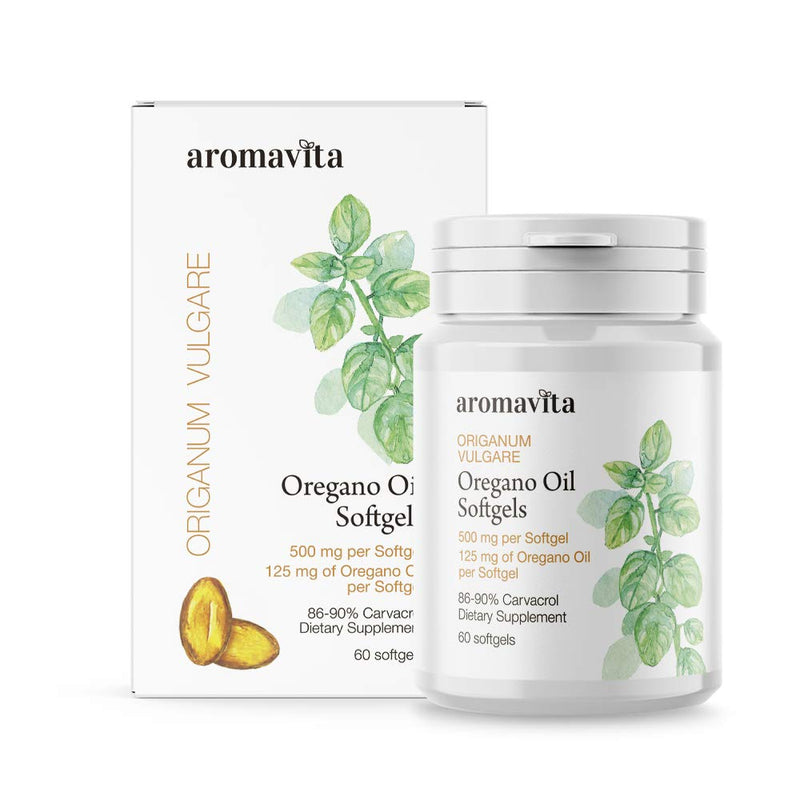 Aromavita Oregano Oil Capsules – Non GMO and Gluten Free, Greek Oregano Oil Containing 108mg Per Serving – Over 86-90% Carvacrol – 60 Softgels, Regular - NewNest Australia