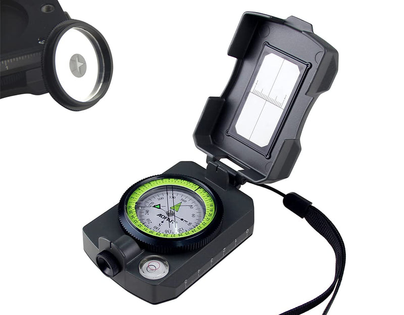 AOFAR Lensatic Sighting Military Compass AF-4090, Aluminum Alloy Material is Lighter, Functional with Signal Mirror Whistle Fishing Hook for Hiking, Camping, Fishing, Mountaineering, Boating, Pouch - NewNest Australia
