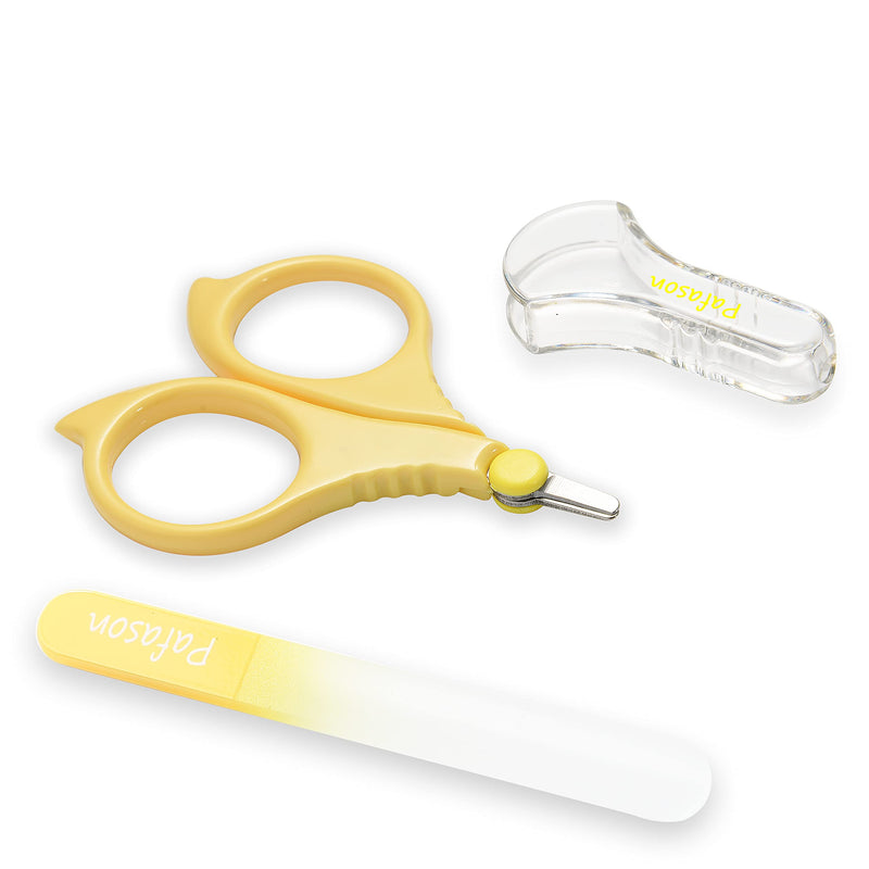 PAFASON Baby Round Tip Safety Manicure Nail Scissors and Baby Glass Nail File Set, Stainless Steel, Czech Float Glass, Ideal Shower Gift for Infant, Newborns, Babies Toddlers Yellow - NewNest Australia