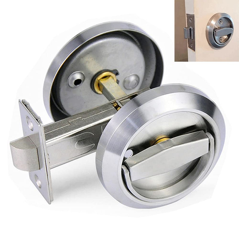 Stainless Steel 304 Storeroom Locks Privacy Door Locks Round Bed/Bath Pocket Door Latch,Hidden Recessed Cup Door Handles Lock (No Key,Silver) - NewNest Australia