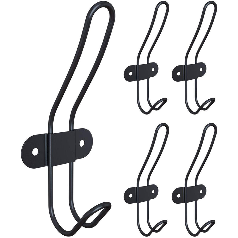 NewNest Australia - Tibres - Industrial Wall Hooks for Hanging Coat Towel Jacket Backpack - Rustic Farmhouse Hooks for Entryway Bathroom - Wire Metal Double Hooks Wall Mount - Set of 5 - Black 