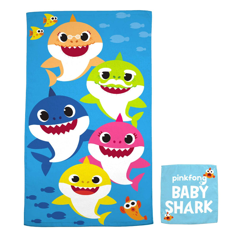 Franco Kids Bath and Beach Soft Cotton Terry Towel with Washcloth Set, 25" x 50", Baby Shark 25" x 50" - NewNest Australia