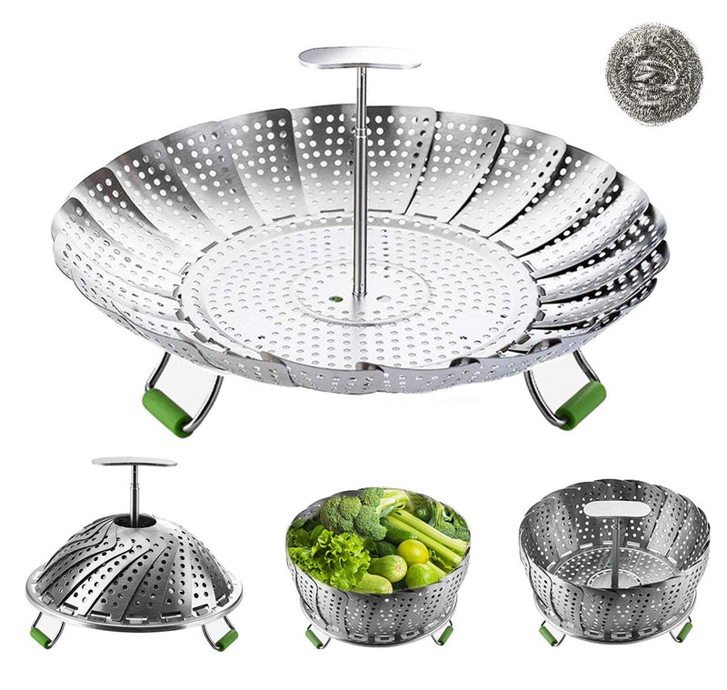 Steamer Basket, Veggie Steamer Basket for Cooking Stainless Steel Folding Vegetable Steamer Insert with Extending Removable Center Handle Expandable to Fit Various Size Pot(5.5" to 9") 5.5'' to 9'' - NewNest Australia