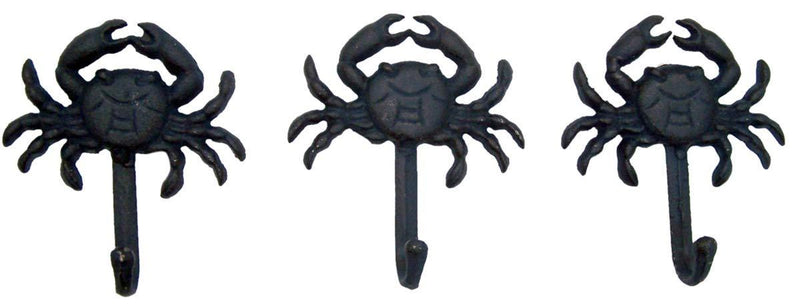 NewNest Australia - Wowser Rustic Blue Cast Iron Crab Wall Hooks, Set of 3, 5 Inch 