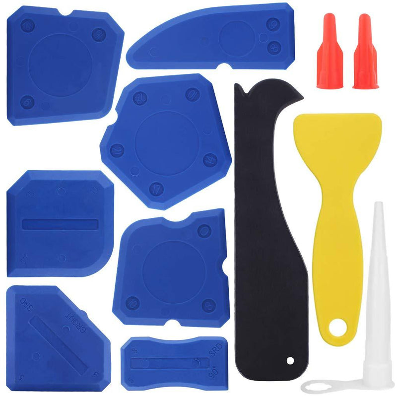 Caulking Tool Silicone Sealant Finishing Grout Tools Kit 12 Pieces Caulk Skirting Boards & Base Boards Replaceable Pads for Bathroom Kitchen Sealing Hand Caulk Removal Tool (Blue) - NewNest Australia