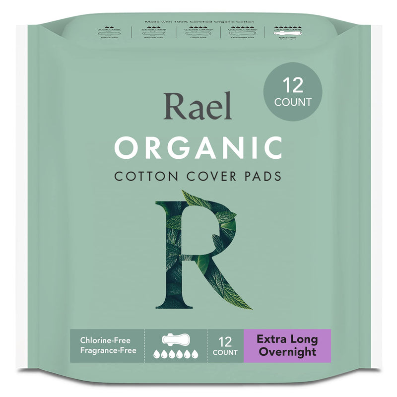 Rael Organic Cotton Cover Pads - Heavy Absorbency, Unscented, Ultra Thin Pads for Women, Postpartum (Extra Long Overnight, 12 Count) Extra Long Overnight (12 Count) 12 Count (Pack of 1) - NewNest Australia