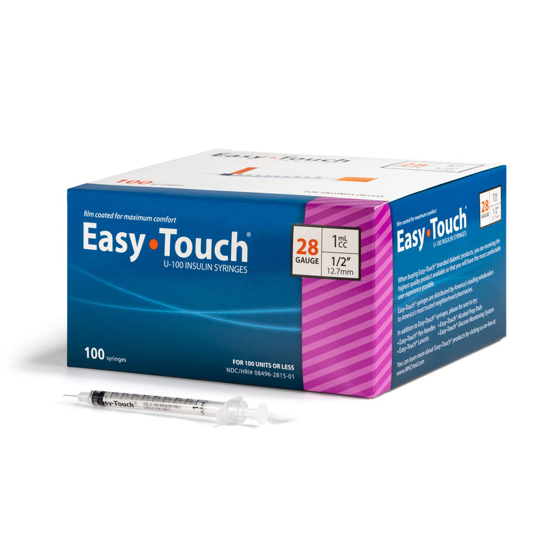 EasyTouch U-100 Insulin Syringe with Needle, 28G 1cc 1/2-Inch (12.7mm), Box of 100 - NewNest Australia