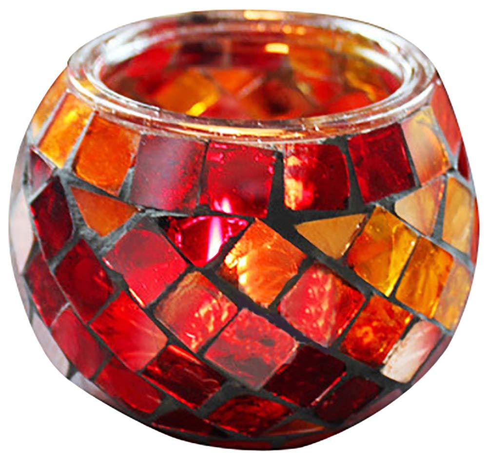 NewNest Australia - ChezMax Mosaic Glass Tea Light Holder,Handmade Romantic Glass Tealight Candle Holder for Aromatherapy Party Decor Candle Holder(NO Candles) Red 