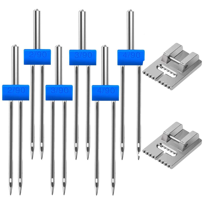6Pack Twin Needle Double Needle with 2 PCS 9 Groove Pintuck Presser Foot 3 Size 2/90 3/90 4/90 by HOWRIN - NewNest Australia