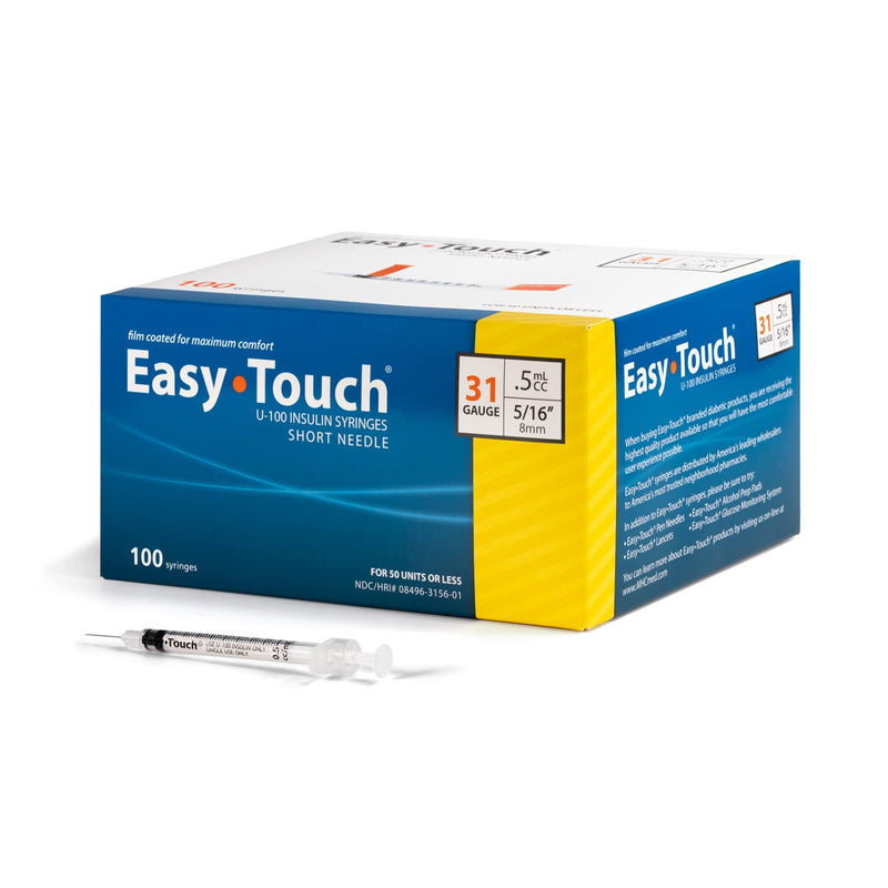 EasyTouch Insulin Syringe U-100 31G 0.5cc 5/16" (8mm) Box of 100 (Polybag) - NewNest Australia