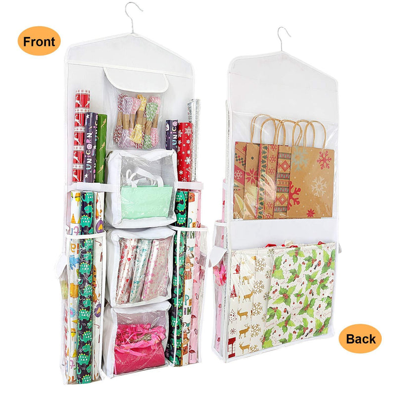 SumDirect White 16x40 Inch Double Sided Hanging Gift Wrap Organizer, Wrapping Paper Gift Bag Storage - NewNest Australia