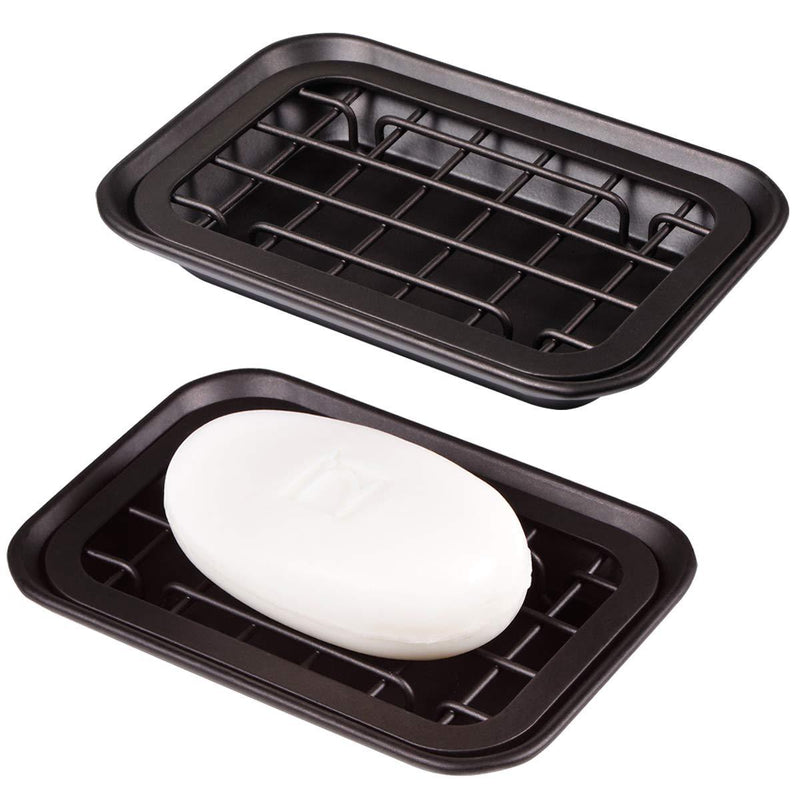 Kitchen and Bathroom Soap Dish Tray - Metal 2-Piece Soap Dish Tray with Drainage Grid and Holder for Kitchen Sink Countertops to Store Soap, Sponges, Scrubbers - Rust Resistant - 2 Pack (Bronze) - NewNest Australia