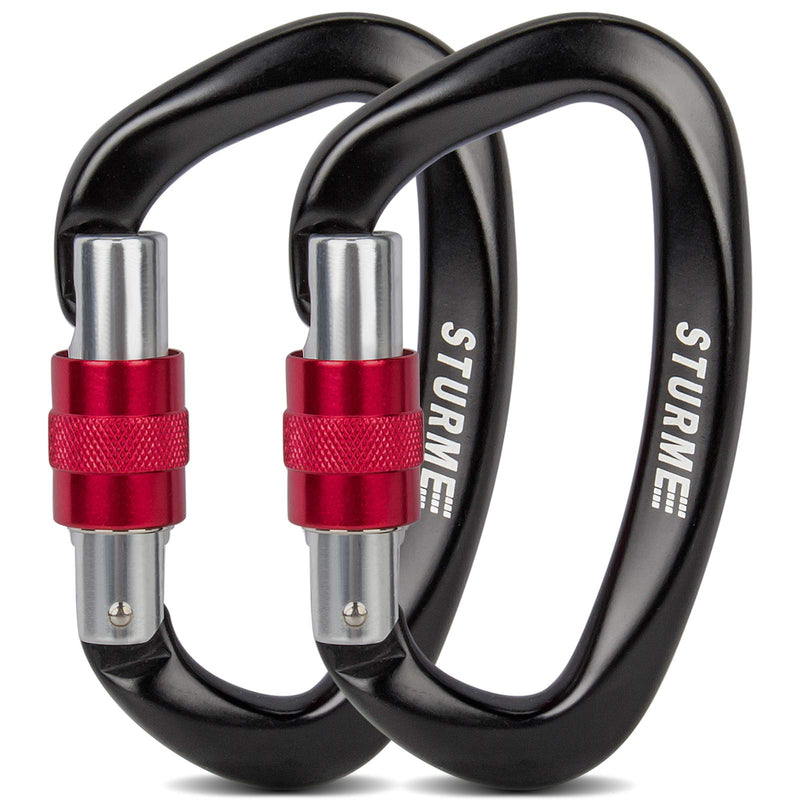 STURME UIAA Certified Climbing Carabiner Clips, 2 Pack 25KN(5623lbs) Screwgate Locking Carabiner Heavy Duty Caribeener Clips, Large Carabiner D Ring for Rock Climbing & Mountaineering Black - NewNest Australia