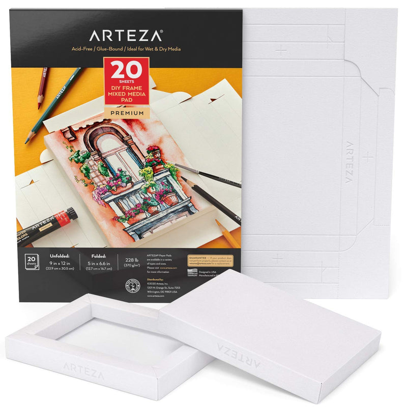 Arteza Mixed Media Paper Foldable Canvas Pad, 5x6.6 Inches, 20 Sheets, DIY Frame, Heavyweight Multimedia Paper, 228 lb, 370 GSM, Acid-Free, Art Supplies for Painting & Mixed Media Art 20 Count (Pack of 1) White - NewNest Australia
