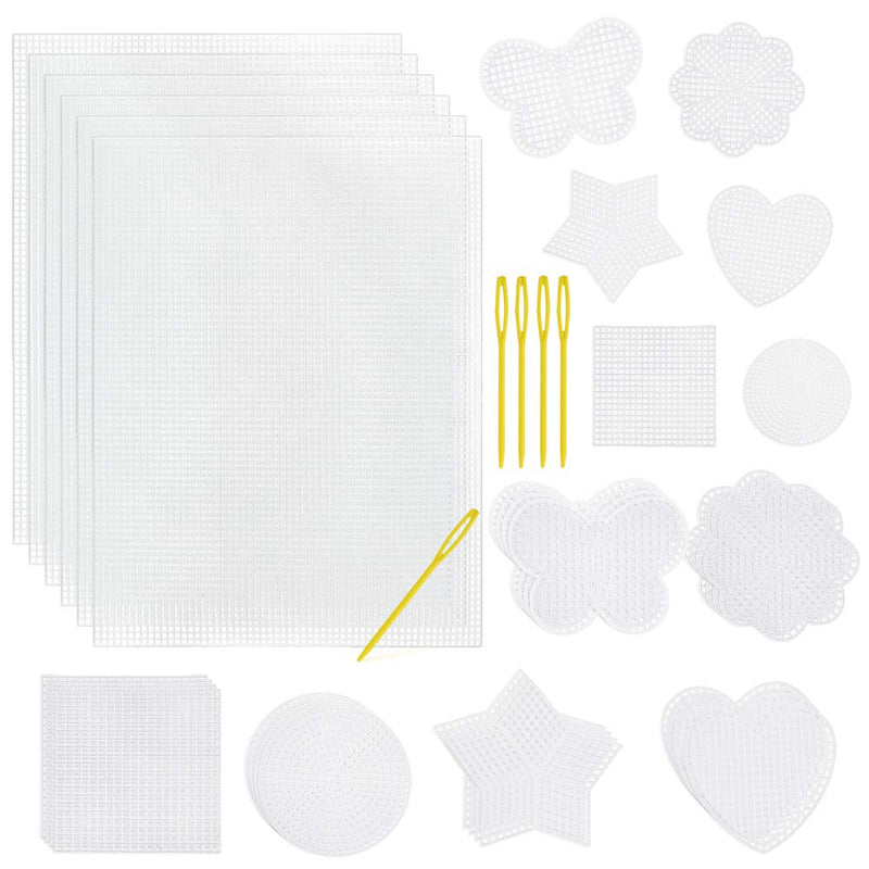 Pllieay 36 Pieces Mesh Plastic Canvas Sheets Kit Including 30 Pieces 6 Shapes 3 Inch Plastic Canvas and 6 Pieces Rectangular Plastic Canvas, Embroidery Tools for Embroidery Plastic Canvas Craft - NewNest Australia