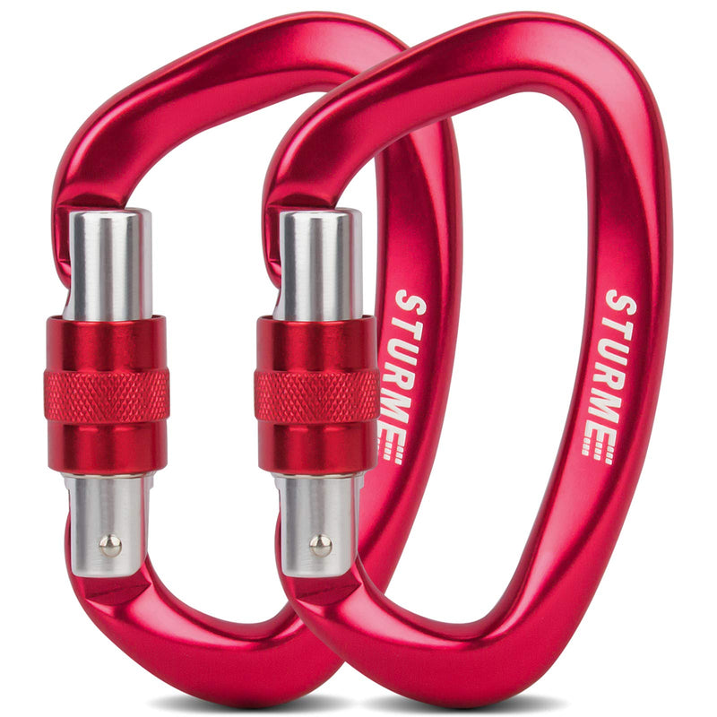 STURME UIAA Certified Climbing Carabiner Clips, 2 Pack 25KN(5623lbs) Screwgate Locking Carabiner Heavy Duty Caribeener Clips, Large Carabiner D Ring for Rock Climbing & Mountaineering Red - NewNest Australia