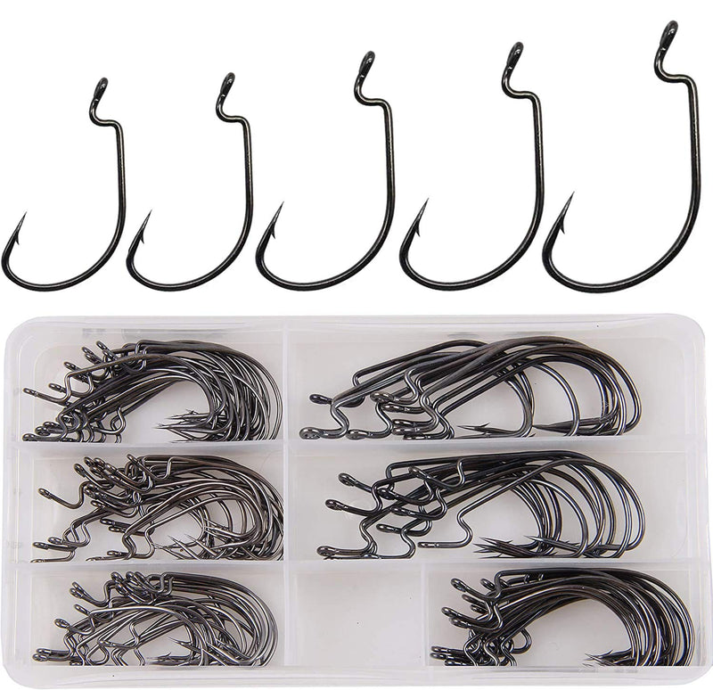 Bass Fishing Worm Hooks Set, 50pcs/100pcs 3X Strong Fishing Worm Hooks, Offset Worm Hooks High Carbon Steel Wide Gap Bass Hooks Soft Worm Bait Jig Fish Hooks for Bass Trout Salmon Freshwater Saltwater 100pcs worm hooks(1#-5/0) - NewNest Australia