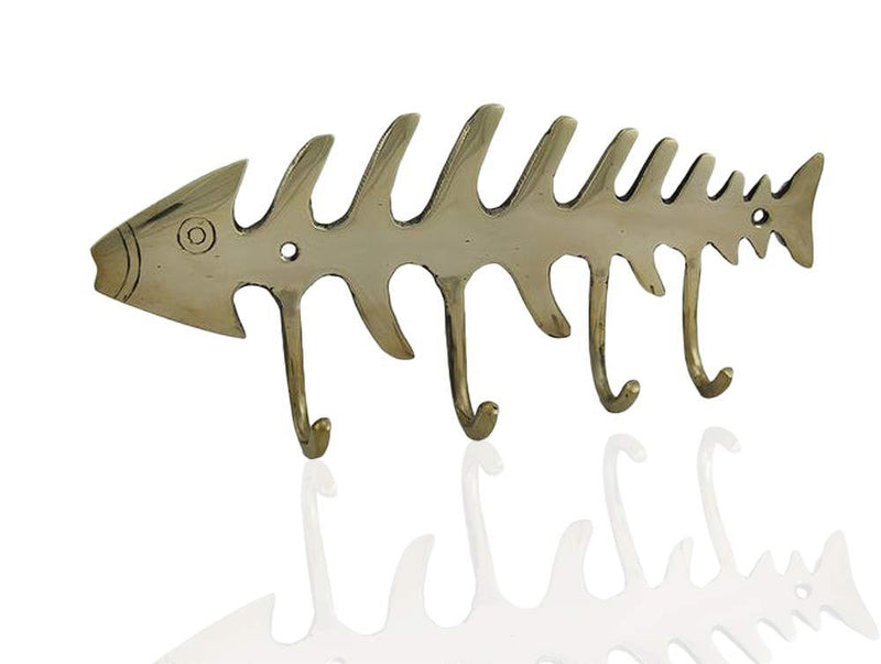 NewNest Australia - Basic Fundamentals Brass Nautical Fish Bone Wall Hook with a Hi Polished Finish 