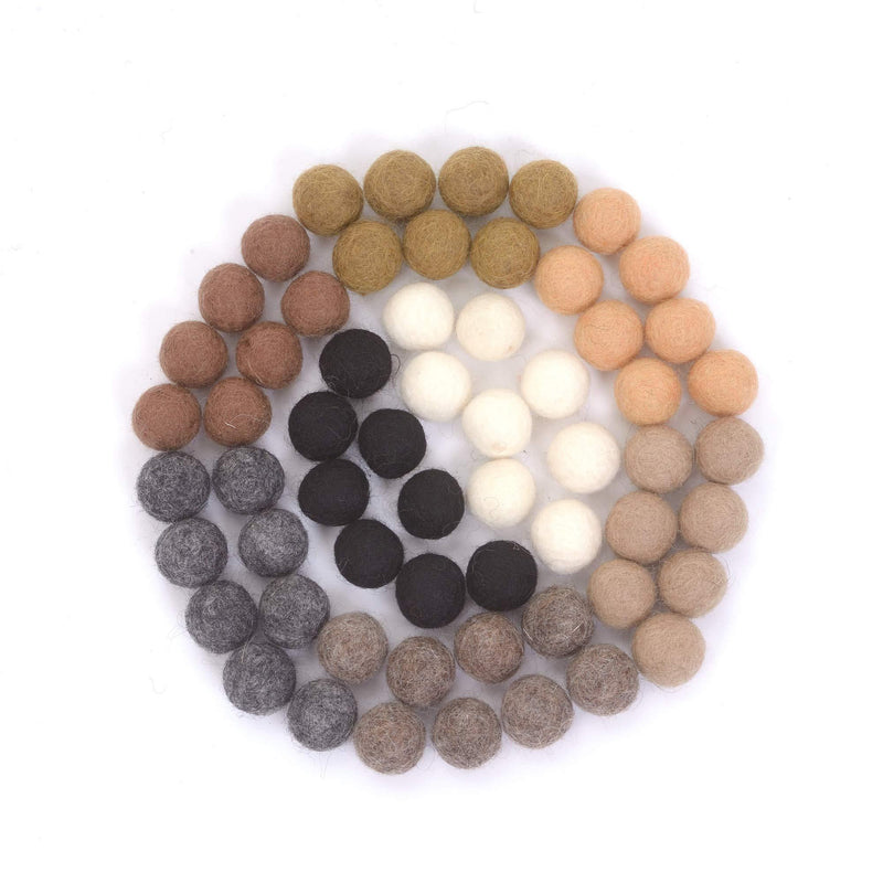 NewNest Australia - Glaciart One Wool Felt Balls, Felt Ball (60 Pieces) 2 Centimeters – 0.8 Inch, Handmade Felted 8 Earth Tone Colors (Including Ivory, Mocha, Nutmeg and More) - Bulk Small Puff for Felting and Garland 