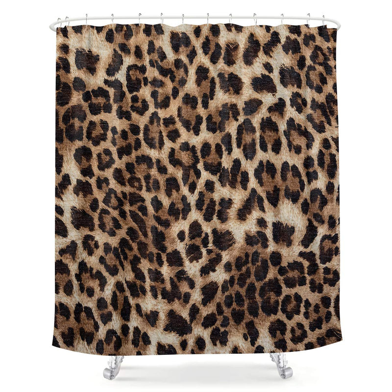 LIGHTINHOME Leopard Print Shower Curtain 60Wx72H Inch Wild Safari Animal Brown Panthera Leopard Skin Pattern Fabric Waterproof Bathroom Home Decor 12 Plastic Hooks - NewNest Australia