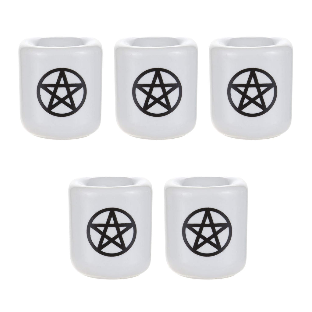 NewNest Australia - Mega Candles - 5 pcs Ceramic Black Pentacle Chime Ritual Spell Candle Holder - White 