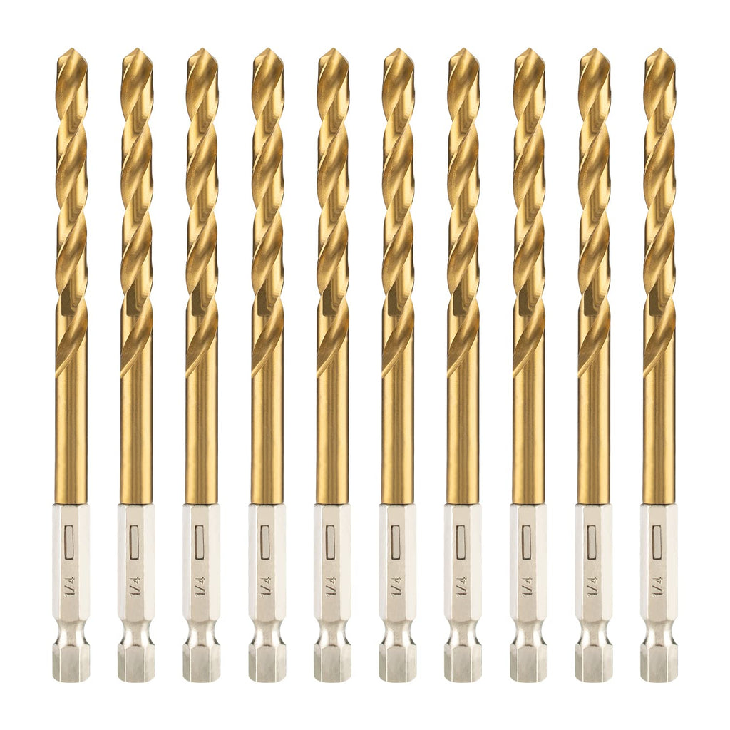 amoolo 1/4" Hex Shank Drill Bits (10Pcs), Premium 4341 HSS Titanium Impact Hex Drill Bits for Wood, Steel, Metal, Plastic, Quick Change Design 1/4'' (10pcs) - NewNest Australia