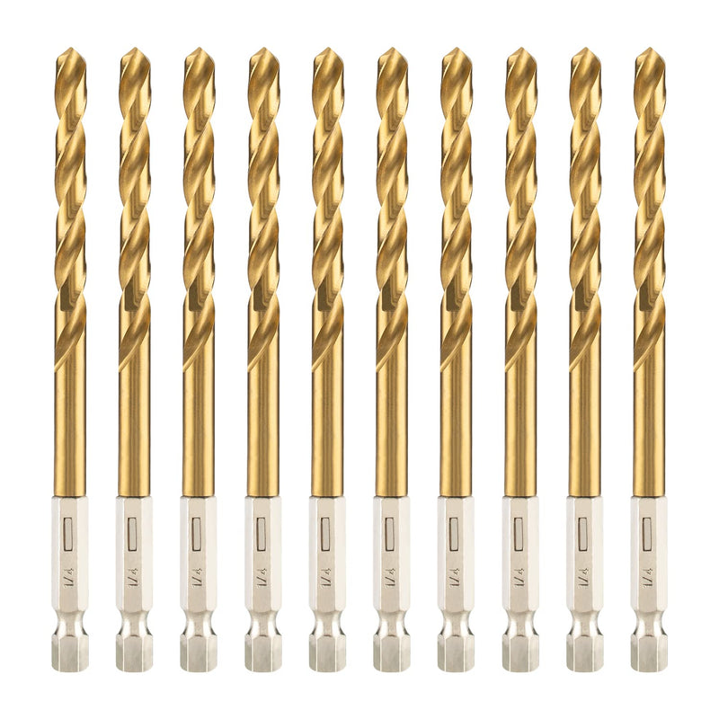 amoolo 1/4" Hex Shank Drill Bits (10Pcs), Premium 4341 HSS Titanium Impact Hex Drill Bits for Wood, Steel, Metal, Plastic, Quick Change Design 1/4'' (10pcs) - NewNest Australia