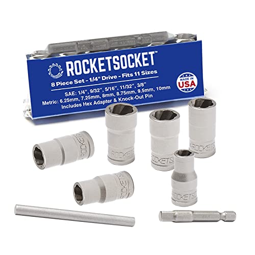 ROCKETSOCKET | 8 Pieces 1/4" Drive Bolt Lug Nut Extractor Socket Tool Set | RAZORGRIP Technology Extract Damaged, Frozen, Rusted, Rounded-Off Bolts, Nuts & Screws | Made in USA Steel 8pc set - NewNest Australia
