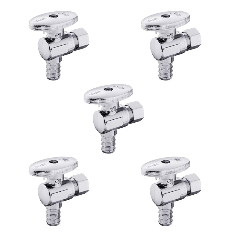 (Pack of 5) EFIELD 1/4 Turn Angle Stop Valve 3/8" OD Compression X 1/2" PEX Chrome Plated Brass, Lead Free-5 Pieces - NewNest Australia
