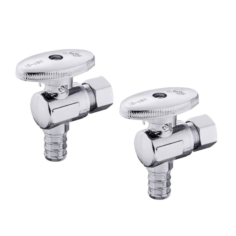 (Pack of 2) EFIELD 1/4 Turn Angle Stop Valve 3/8" OD CompressionX 1/2" PEX Chrome Plated Brass, Lead Free-2Pieces - NewNest Australia