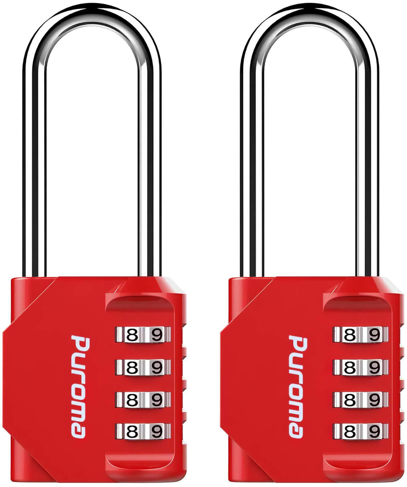 Puroma 2 Pack 2.6 Inch Long Shackle Combination Lock 4 Digit Outdoor Waterproof Padlock for School Gym Locker, Sports Locker, Fence, Gate, Toolbox, Case, Hasp Storage (Red) Red - NewNest Australia