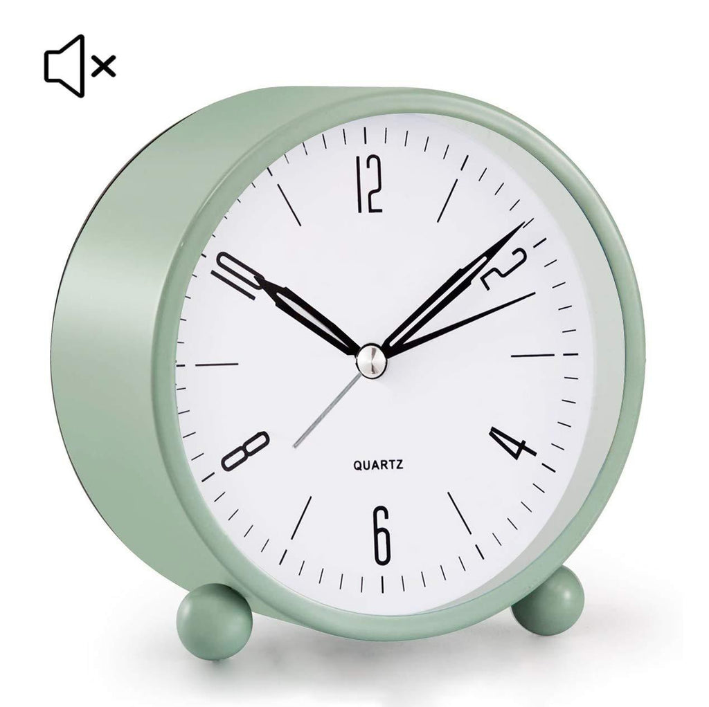 NewNest Australia - Analog Alarm Clock, 4 inch Super Silent Non Ticking Small Clock with Night Light, Battery Operated, Simply Design, for Bedroon, Bedside, Desk, (Green) Green 