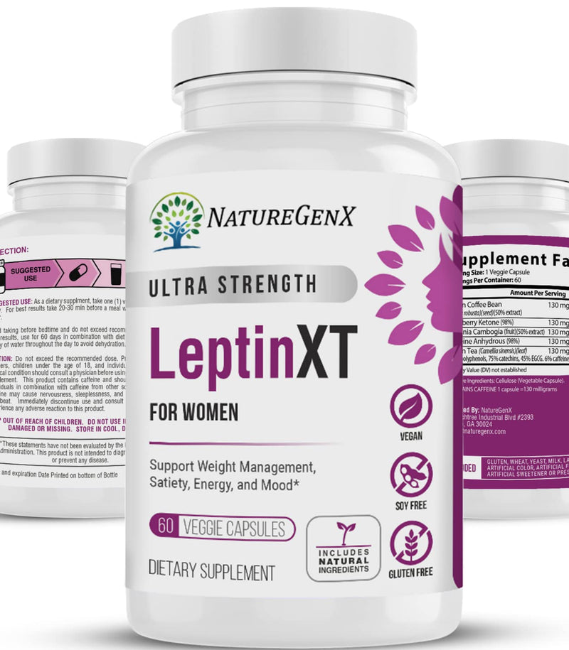 NatureGenX Leptin XT for Women, Extra Strength | Leptin Resistance for Weight Loss & Management, Appetite Suppressant, Metabolism Booster & Fat Burner | Supports Energy & Mood | 60 Capsules - NewNest Australia