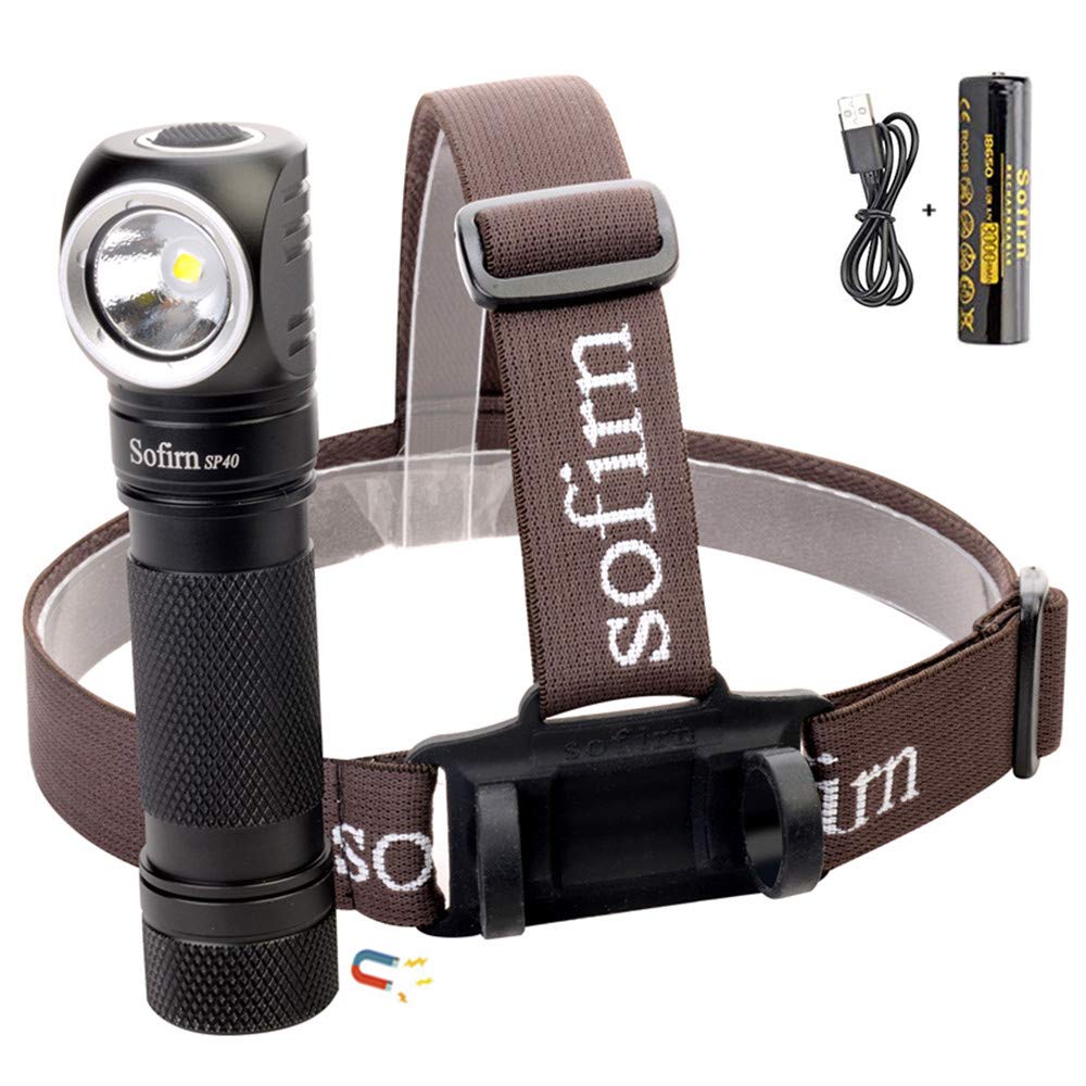 Sofirn SP40 Rechargeable Headlamp 1200 Lumen, Powerful XPL 5500K LED Flashlight with 18650 battery (Inserted), Right Angle Headlight for Repairing Running Camping Hiking SP40 18650 Kit - NewNest Australia