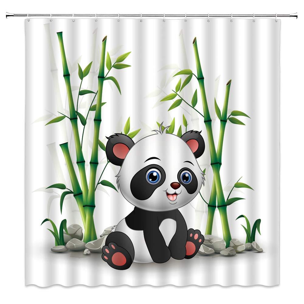 Cartoon Panda Shower Curtains Cute Wildlife Animal Bamboo Leaves Baby Kids Bathroom Curtains Decor Polyester Fabric Quick Drying 70x70 Inches Include Hooks - NewNest Australia